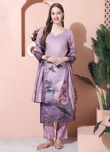Purple Designer Salwar Kameez in Cotton  with Digi