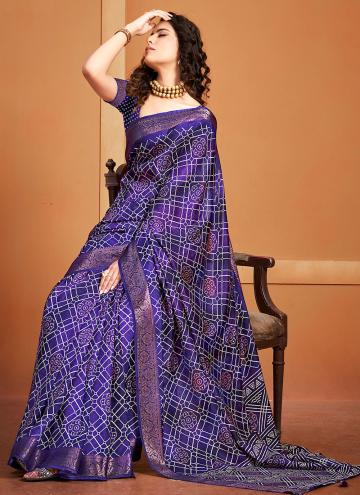 Purple Designer Saree in Jacquard Silk with Printed