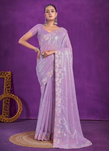 Purple Designer Saree in Shimmer with Embroidered