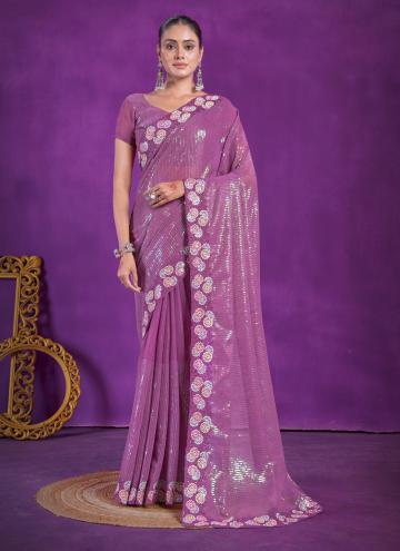 Purple Designer Saree in Shimmer with Embroidered