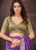 Purple Designer Saree in Vichitra Silk with Border - 1