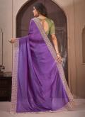 Purple Designer Saree in Vichitra Silk with Border - 2
