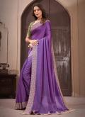 Purple Designer Saree in Vichitra Silk with Border - 3