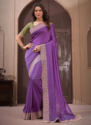 Purple Designer Saree in Vichitra Silk with Border