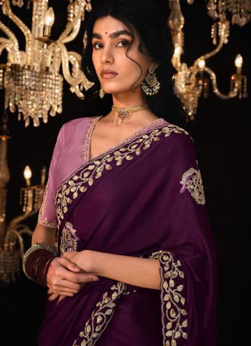 Purple Fancy Fabric Border Trendy Saree for Engage