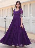 Purple Faux Georgette Embroidered Readymade Designer Gown for Festival - 2
