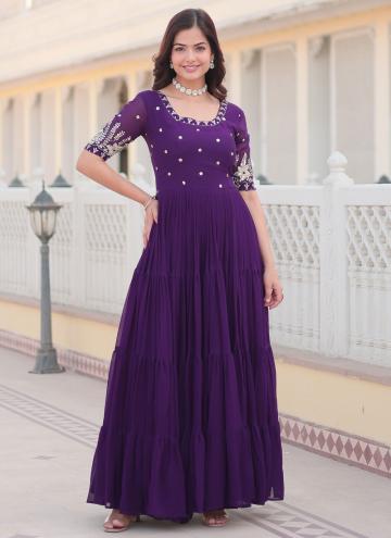 Purple Faux Georgette Embroidered Readymade Design