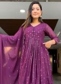Purple Faux Georgette Embroidered Trendy Salwar Kameez for Ceremonial - 1