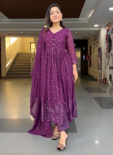 Purple Faux Georgette Embroidered Trendy Salwar Ka
