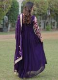 Purple Faux Georgette Floral Print Gown - 1