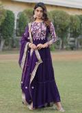 Purple Faux Georgette Floral Print Gown - 3