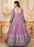 Purple Faux Georgette Foil Print Gown for Ceremonial - 1