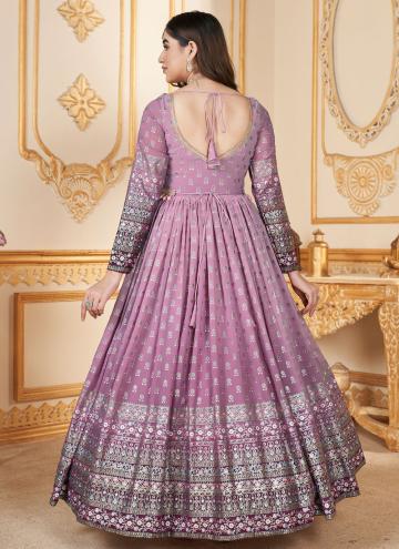 Purple Faux Georgette Foil Print Gown for Ceremonial