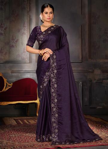 Purple Georgette Embroidered Designer Saree