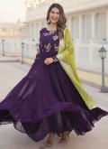 Purple Gown in Faux Georgette with Embroidered - 2