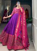 Purple Gown in Tussar Silk with Foil Print - 1