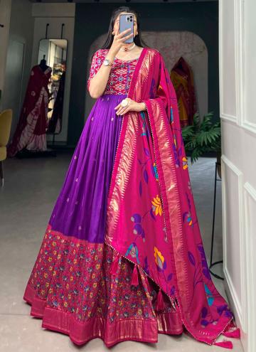 Purple Gown in Tussar Silk with Foil Print