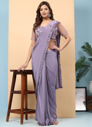 Purple Imported Embroidered Trendy Saree for Cerem
