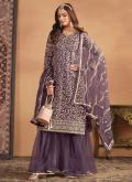 Purple Net Embroidered Salwar Suit - 1