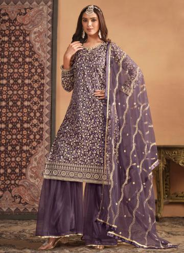 Purple Net Embroidered Salwar Suit