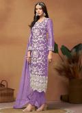 Purple Organza Embroidered Pant Style Suit for Ceremonial - 1