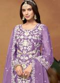 Purple Organza Embroidered Pant Style Suit for Ceremonial - 2