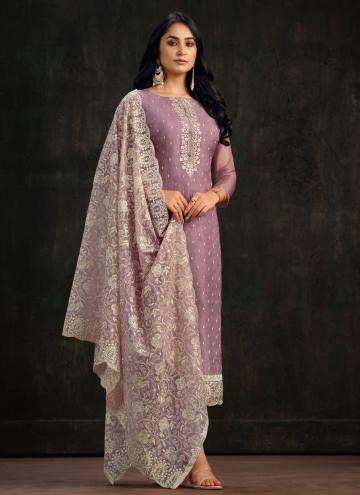 Purple Organza Embroidered Salwar Suit