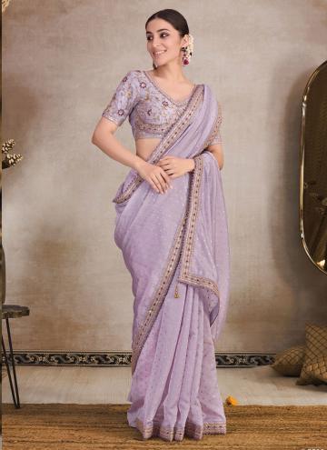 Purple Organza Embroidered Trendy Saree for Ceremonial