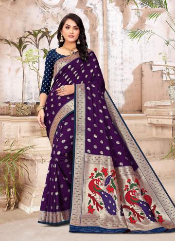Purple Paithni Banarasi Jari Classic Designer Saree for Ceremonial