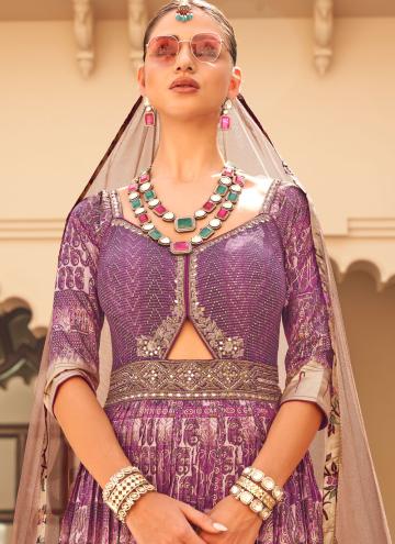 Purple Patola Silk Foil Print Readymade Designer Gown for Ceremonial