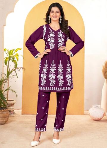 Purple Rayon Lucknowi Work Party Wear Kurti for Casual