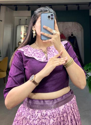 Purple Readymade Lehenga Choli in Silk with Floral Print