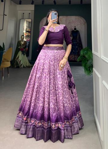 Purple Readymade Lehenga Choli in Silk with Floral