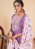 Purple Salwar Suit in Silk with Embroidered - 3