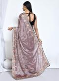 Purple Satin Silk Embroidered Classic Designer Saree for Ceremonial - 1