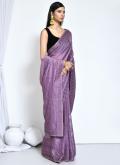 Purple Satin Silk Embroidered Trendy Saree for Engagement - 2