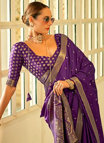 Purple Satin Silk Woven Trendy Saree for Ceremonia