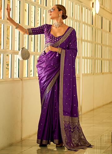 Purple Satin Silk Woven Trendy Saree for Ceremonial