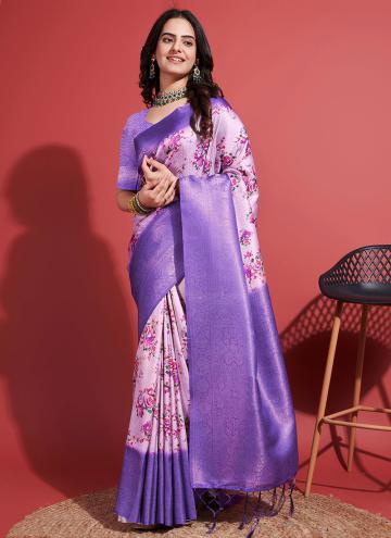 Purple Silk Digital Print Designer Saree for Cerem
