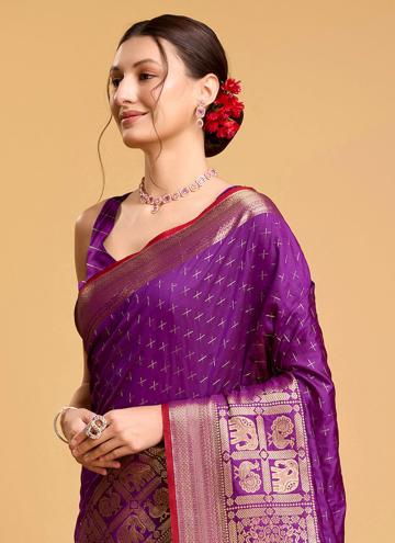 Purple Silk Jacquard Work Designer Saree for Ceremonial