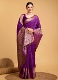 Purple Silk Jacquard Work Designer Saree for Ceremonial - 3