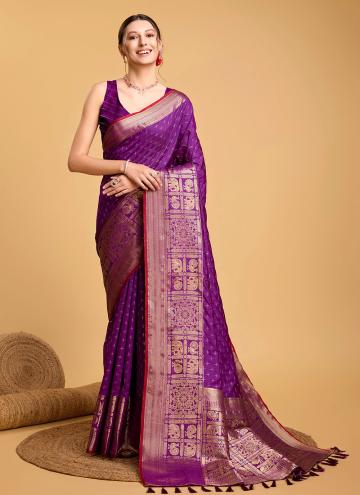 Purple Silk Jacquard Work Designer Saree for Cerem