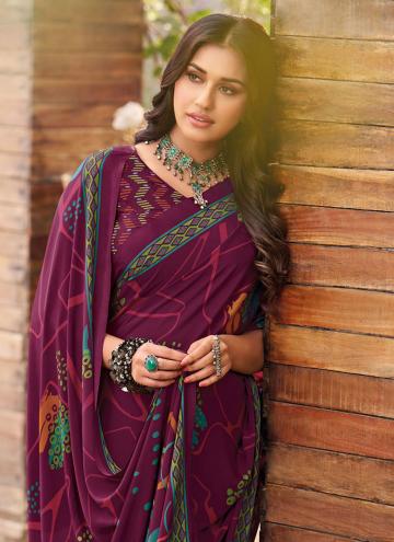 Purple Trendy Saree in Crepe Silk with Printed