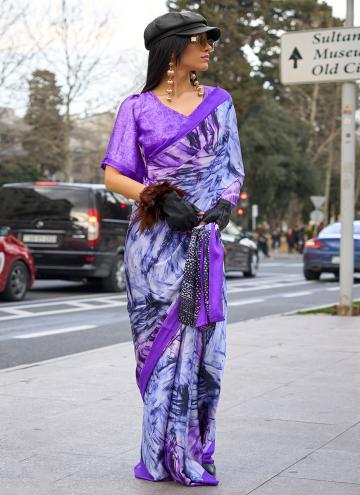 Purple Trendy Saree in Faux Crepe with Print