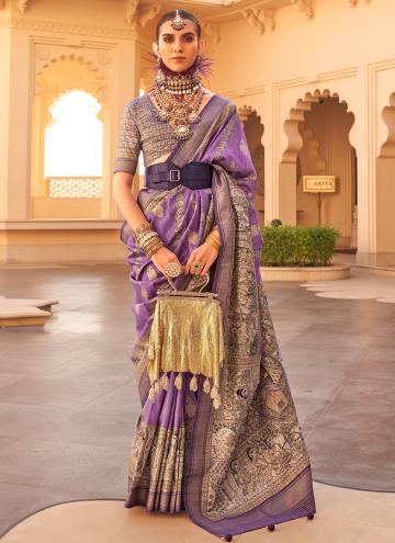 Purple Trendy Saree in Silk with Printed