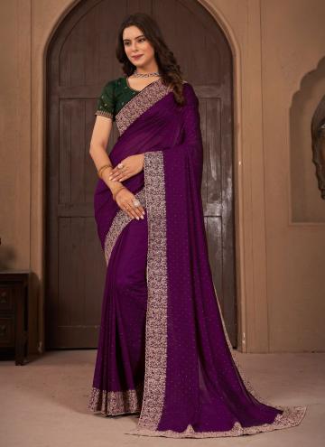 Purple Vichitra Silk Border Designer Saree for Ceremonial