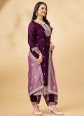 Purple Vichitra Silk Cord Trendy Salwar Kameez - 2