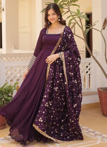 Purple Vichitra Silk Embroidered Readymade Designer Gown