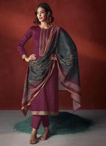 Purple Viscose Embroidered Salwar Suit