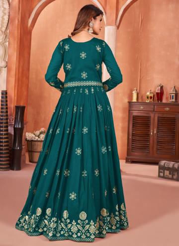Rama color Art Silk Salwar Suit with Embroidered